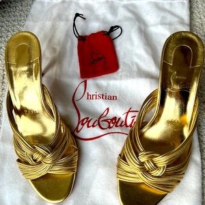 Christian Louboutin Gold strappy kitten heels